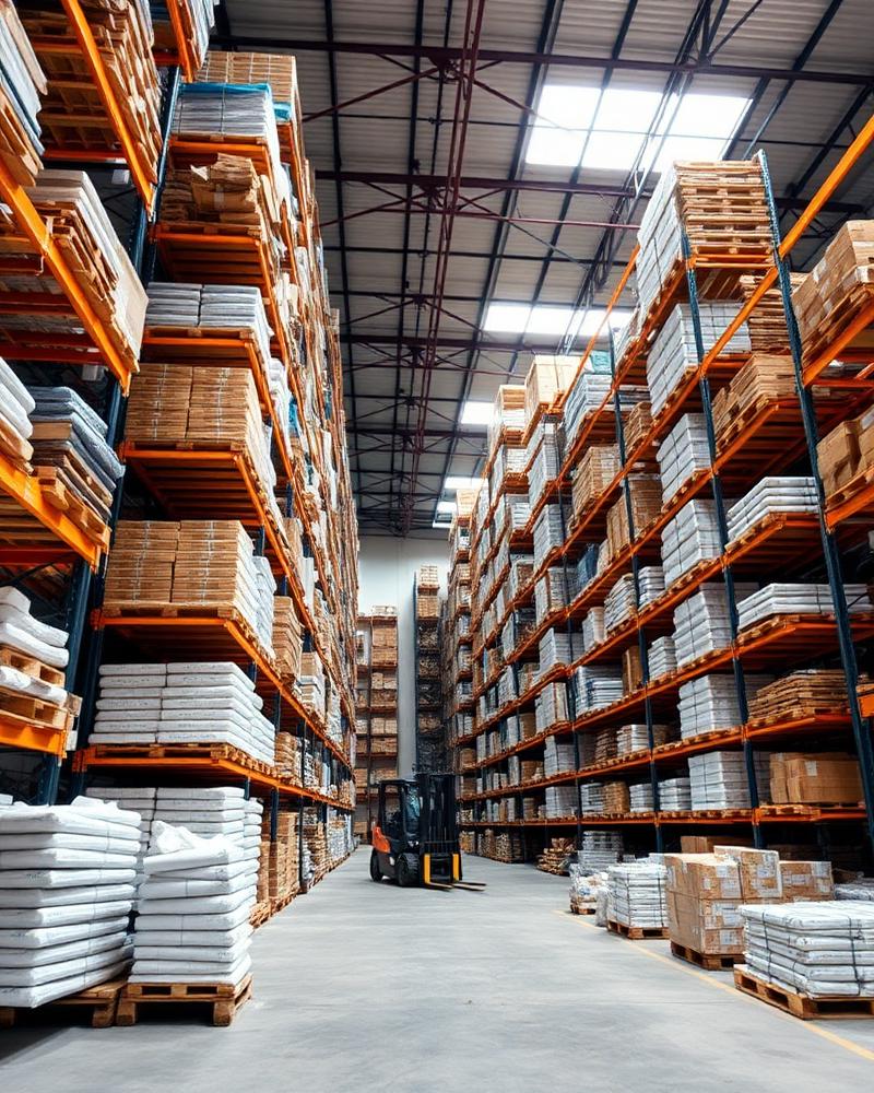 NYMPCO distribution warehouse with pallet racks of plumbing supplies